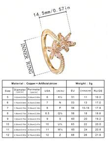 Gift Box Elegant Floral Cubic Zirconia Gold Ring, Suitable For Women's Wedding, Engagement Wear And Gift - Gold - View 6