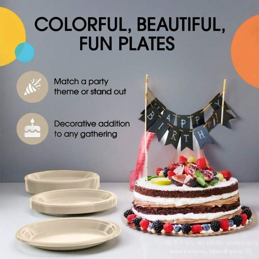 Set Of 100 Ivory Dinner And Salad Plastic Plates, 9 & 7 Inch Combination - Multicolor - View 1
