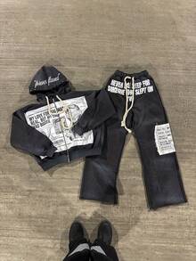 Men's And Women's Printed Hoodie, Y2K Loose Fit Hoodie, Spring/Summer Clothing, Streetwear  Cute  Boho  Elegant    Four Seasons - 黑色 - 查看 2