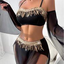 1piece Alluring See-Through Chemise With A Provocative Side Slit And Delicate Mesh Fabric, Crafted To Deliver A Perfect Blend Of Elegance And Sensuality For Themed Parties And Romantic Occasions - Màu Đỏ Sâu - Xem 3