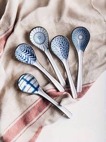 1pc Handmade Japanese Ceramic Spoon - Glazed Painted Tableware, High-Temperature Underglaze Painting, Suitable For Small Spoons, Noodle Spoons, Soup Spoons, Dessert Spoons, Spoon Hooks, Handmade - Multicolor - View 2