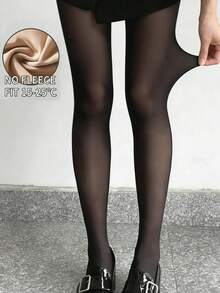半双装女士不透明连裤袜，保暖内衬连裤袜，舒适保暖，适合日常穿着和约会，秋冬季节适用。 - 黑色 - 查看 9