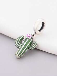 1pc Minimalist 925 Sterling Silver Cactus Shaped Pendant, Unisex Commemorative Birthday Gift - Silver - View 2