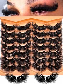 14 Pairs Extra Thick & Dense Cat Eye Style False Eyelashes, Natural Soft & Fluffy Faux Mink Lashes, 3D Messy Mink Lashes, Intelligent Full Lash Strips Lengthening & Curling, Suitable For Daily And Party Use - 濃密款 - 查看 9