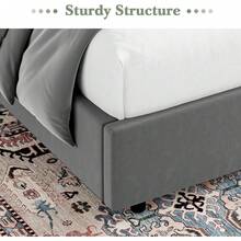 Full Bed Frame With Velvet Button-Tufted Headboard , Upholstered Bed Frames, Soft Fabric, Button Tufted Headboard With Windback, Curved Wingback Design,  Queen Bed Frame/ King Bed Frame/ Full Size Bed Frame, Pink/ White/ Grey - 灰色 - 查看 3