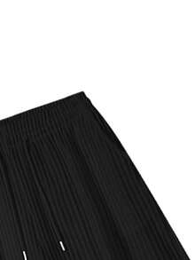 Men's Summer Striped Texture POLO Suit, Breathable Short-Sleeved Shorts For Leisure Vacation. - 黑色 - 查看 6