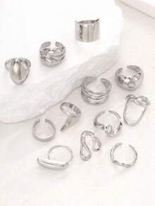 12 piezas/5 piezas Anillos anchos asimétricos de estilo vintage elegante bohemio y punk con línea de lava suave, adecuados para uso diario, fiestas, citas, reuniones, vacaciones, regalos, apilables - Estilo 38 - Ver 4