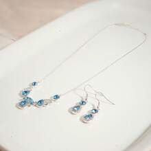 SH Luxury Niche Design Blue Diamond Necklace & Earrings Set, Perfect For Evening Gowns And Formal Occasions - Baby Blue - View 4