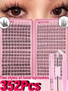 352pcs Large-Capacity Eyelash Booklet Featuring Cartoon-Style False Eyelashes, Anime-Style False Eyelashes, Natural-Looking False Eyelashes, And Fairy-Style False Eyelashes. Comes With An Eyelash Adhesive Kit. Suitable For Beginners, Perfect For Everyday Makeup, Weddings, Parties, Holiday Celebrations, Mother's Day, Halloween, Christmas, And New Year's. Includes Eyelash Clusters, Lash Sets, Individual Eyelashes, And False Eyelashes. - 黑色 - 查看 6