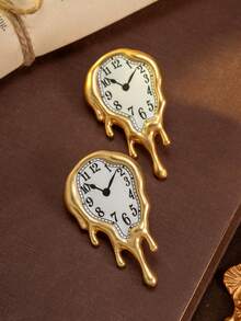 1 par de pendientes vintage con diseño de reloj de patrón irregular en color dorado, adecuados para banquetes diarios, regalos y accesorios de salón de baile de mujeres - Dorado - Ver 3