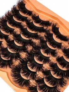 14 Pairs Of Dense, Elegant D-Shaped Curled False Eyelashes, Natural Looking Soft And Fluffy Faux Mink Lashes 3D False Eyelashes Russian Curl Dramatic Messy Mink Lashes Smart Full Lash Strip Lengthening And Curling Makeup Beauty Reusable For Daily And Party, Can Be Used As Gifts - 濃密款 - 查看 4