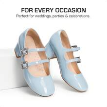 Girls Dress Shoes Mary Jane Double Straps High Heel Easter Wedding Party Church Princess Communion Pumps For Little/Big Kids - 淺藍色 - 查看 7