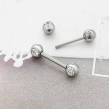 Set Of 2 Stainless Steel Nipple Barbell Piercings With 2 Zirconia Stones, Rhinestones, And Diamonds In Silver - Silver - View 5