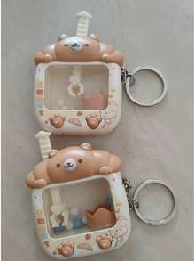 1 pieza Llavero de máquina de garra con conejo y oso lindos, juguete antiestrés, regalo de cumpleaños, colgante - transparente - Ver 20