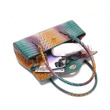Bolso de Mano Retro Tipo Baguette (Bajo el Brazo) para Mujer - Diseño de Textura de Cocodrilo Boho Chic - Morado - Ver 3