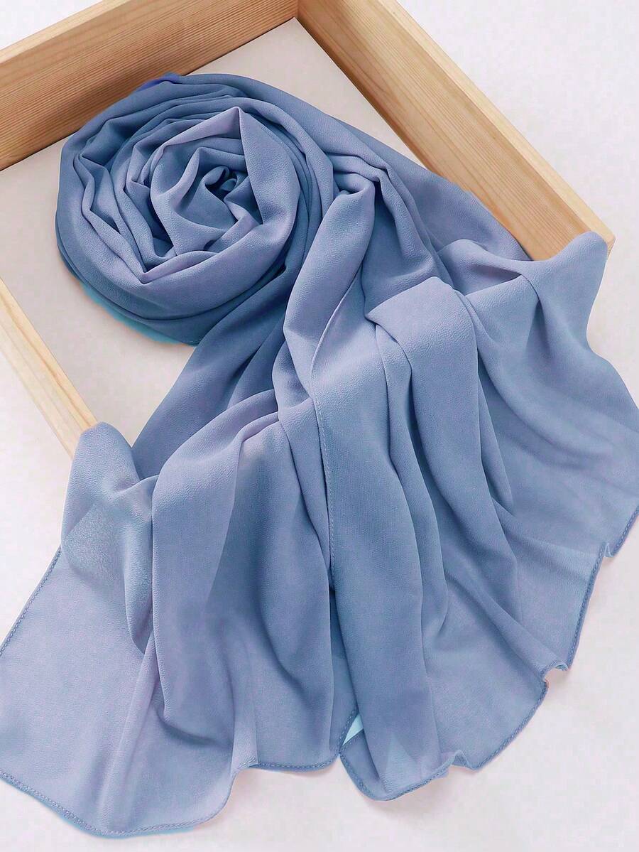 1pc Modest Chiffon Casual Fashion Versatile Daily Simple Solid Color Scarf For Women - Mint Blue - View 1