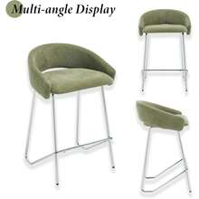 Chairus 2PCS Chenille Bar Stools With Metal Legs And Footrest - Green - View 7