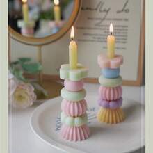 1pc Colorful Geometric Candle, Nordic Style Sculpture Candle, High-Quality Soy Wax, Candle Adopts Stackable Modular Design, Suitable For Home Decor, Proposal, Wedding Decoration, Party Decor,Photography Props, Creative Gifts,Birthday Gifts,Cute Decor - A - View 3