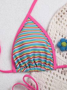 可爱优雅的黑色吊带比基尼套装，饰有系带细节和褶皱胸部设计，适合女性 - 彩色 - 查看 8