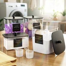Clear Laundry Pods Storage Container, Clear Laundry Room Organization And Storage, Detergent Powder Container, With Black Lids & Labels - 黑色 - 查看 6