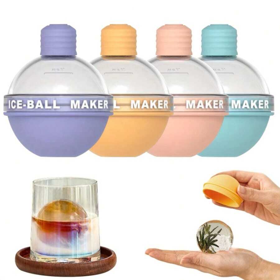 Silicone Round Ball Ice Cube Tray - Whiskey Cocktail Kitchen Accessory - Multicolor - View 1