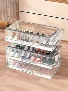Caja de almacenamiento de zapatos rectangular transparente y plegable, adecuada para el almacenamiento de zapatos y ropa debajo de la cama, hecha de material de PVC transparente, no impermeable, de almacenamiento multifuncional, con soporte de marco de acero, con dos ventanas extraíbles, adecuada para zapatillas y tacones altos, organizador de almacenamiento decorativo para el espacio debajo de la cama - Multicolor - Ver 3