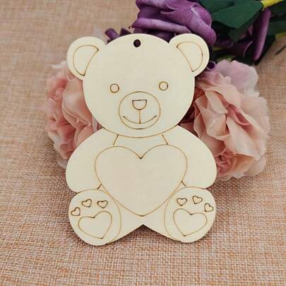 10pcs/20pcs DIY Wooden Bear Wood Slice Ornaments, Suitable For Christmas Hanging Decorations - Festive Cottage Decor, Home And Party Decorations, Handmade Gifts And Party Decor