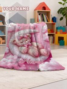 1pc Customizable Personalized Text Cute Bear Pattern Commemorative Blanket, Suitable For Home Sofa, Bed And Bedroom - Multicolor - View 5