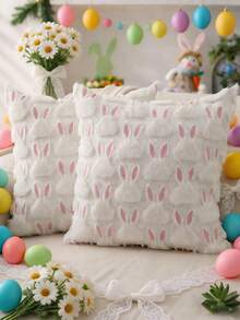 1 Peça Capa de Almofada com Orelhas de Coelho da Páscoa, Capa de Almofada Felpuda Rosa Suave com Orelhas de Coelho Branco em Jacquard, Decoração de Casa, Quarto e Sofá para Feriados, Adequada para Festa Diária, Casamento, Páscoa, Decoração de Páscoa - Branco - Visão 16