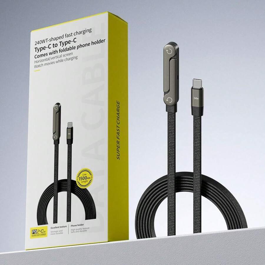 Basemo Invisible Stand Charging Cable 240w Super Fast Charging 2-In-1 Fast Charging Cord Invisible Holder Charger Cable With Stand For IPhone 15, 16, 17 Series And Other Type-C Interface Phones - 1 - 查看 1