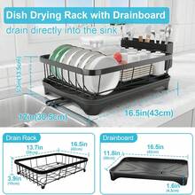 304 Stainless Steel Dish Drying Rack With Drain Board, Automatic Draining And Drying Rack For Kitchen Countertops, Large Capacity Dish Drainer, Suitable For Bowls, Cups, And Dishes. - màu đen - Xem 8