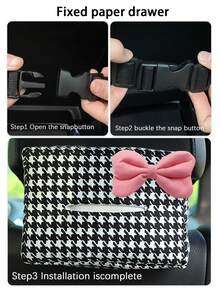 1pc Houndstooth Bow Tie Car Tissue Box, Houndstooth Car Sunvisor Tissue Holder, Multi-Function Napkin Box Auto Accessories - A - View 5