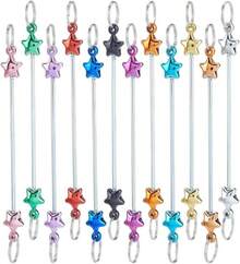 SUNNYCLUE 1 Box 24Pcs 12 Colors Beadable Keychain Blanks DIY Keychain Bars Bulk 90mm Long Stainless Steel Bar With Detachable Star Shaped Bead Blank For DIY Jewelry Making Key Rings Beading Supplies - White - 查看 7