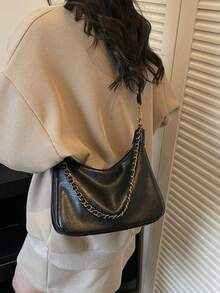 Retro Minimalist Large Capacity Chain Shoulder Underarm Bag, New Autumn/Winter Fashion Luxury Niche Versatile Commuter Crossbody Bag - Black - View 5