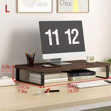 1pc Yellow Wooden Monitor Riser Stand, Display Holder Desk Organizer Shelf For Desktop Computer, Office Supplies Storage - Brown - View 6