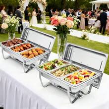 2/4/6-Pack Stainless Steel Buffet Server Set, 3-Well Rectangular Chafing Dish Multi-Compartment Food Warmer For Catering, Wedding Events, Home Parties - 銀色 4 件裝 - 查看 7