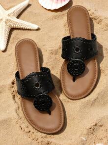 2026 Summer New Thong Sandals, Fashion Summer Flat Sandals Flip Flop Sandals Comfortable Casual Beach Sandals - màu đen - Xem 1