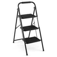 COSTWAY 3 Step Ladder, Folding Step Ladder W/ Wide Anti-Slip Pedals & Handgrip, Portable Step Stool For Household & Office, 330 LBS Capacity, Black - A - View 3