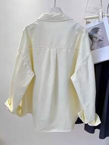 Women's Solid Color Front Button Pocket Casual Shirt Spring - Apricot - View 3
