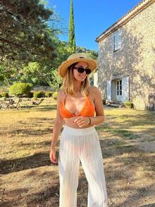 Women's Solid Color Elastic Waist Knit Beach Pants White - White - View 6