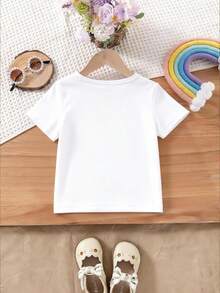 Disney Baby Girl T-Shirt With Stitch And Lilo Cartoon Prints. Spring/Summer Round Neck Baby T-Shirt, Made Of Soft, Comfortable, And Breathable Fabric, Suitable For Everyday Casual Wear, Shopping, School, And Playtime. It Also Makes A Lovely Gift. - trắng - Xem 3