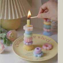 1pc Colorful Geometric Candle, Nordic Style Sculpture Candle, High-Quality Soy Wax, Candle Adopts Stackable Modular Design, Suitable For Home Decor, Proposal, Wedding Decoration, Party Decor,Photography Props, Creative Gifts,Birthday Gifts,Cute Decor - A - View 4