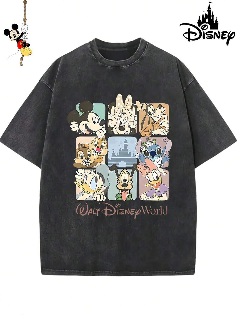 "Disney Authorized" Disney World Jiugongge Role Printing, Genuine Authorized 1 Fashion Cartoon Short Sleeve Design, Cartoon Short Sleeve, Men's Cotton Washed T-Shirt. Soft And Breathable, It Can Be Used As A Gift For Disney Lovers. - Black - View 1