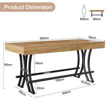 LITTLE TREE 160cm Tall Rectangular Bar Pub Table, Industrial Counter Height Table With Metal Footrest, Freestanding Rustic Brown For Kitchen Home Bar Entertainment - Camel - View 2