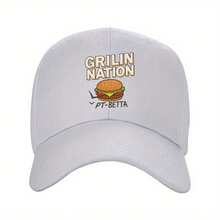 1 Piece GRILIN NATION Baseball Cap - Adjustable Snapback Hat With Hamburger Pattern, Lightweight Non-Elastic Baseball Cap, Suitable For Men And Women, Grillin Nation Pride, Perfect Gift For BBQ Enthusiasts And BBQ Lovers, Casual Headwear, Sports Design, Durable Fabric, Outdoor Headwear, Men And Women Headwear, Breathable Material, Sports Fans Unisex - White - View 4
