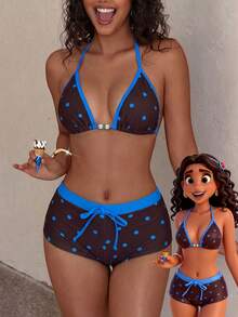 Sultry Sol Bộ bikini nữ màu vàng chấm bi kiểu retro, đồ bơi phối màu cổ điển, thích hợp cho các buổi đi chơi, tiệc sinh nhật, trang phục thường ngày, phong cách Y2K, phong cách những năm 2000, thanh lịch, phong cách quý tộc xưa, thời trang đường phố, kỳ nghỉ, trang phục đi biển mùa hè. - Màu xanh đậm - Xem 3