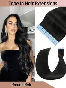 [Natural Black 1B# Human Hair Extensions,16-26 INCHS,20pcs/Pack/50g] Thick Tape In Hair Extensions Straight Remy Human Hair Invisible Tape Human Hair Extensions Suitable For Women Daily Use, Like Wedding, Make Up, Date, Christmas Gifts, Party Wigs, Daily Use, Schools, Birthday Banquets, Halloween And Other Occasions, And Theme Parties And So On - Natural Black - 查看 1