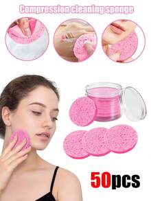 50/20/5 Peças Toalhas Faciais Redondas Descartáveis Comprimidas, Esponjas de Limpeza Comprimidas, Adequadas para Limpeza Facial Diária, Máscaras Esfoliantes e Remoção de Maquiagem. Ótimo para uso doméstico e viagens. Ferramentas de Limpeza Facial. - Rosa chiclete - Visão 2