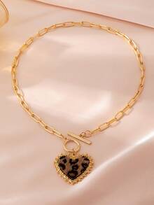 Elegant Luxury Leopard Print Heart Pendant Necklace - Multicolor - View 5