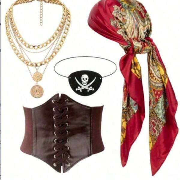 1 Set Pirate Costume Accessories Set, Including Women's Pirate Eye Mask, Headscarf, Belt, Necklace, Costume Accessories, Red Outfit Decorations